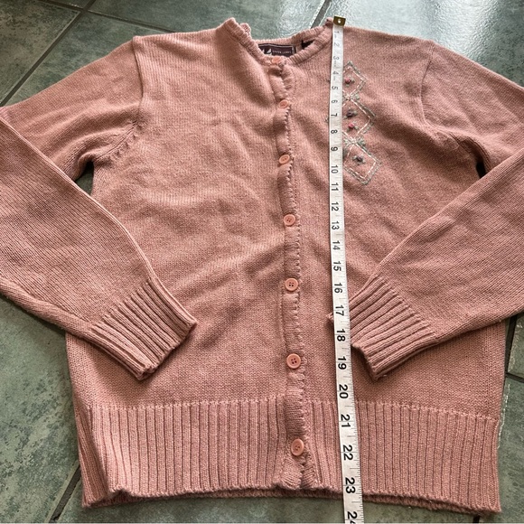 VTG 80s Retro Light Pink Little Floral Geometric Design Embroidered Cardigan - Picture 5 of 6